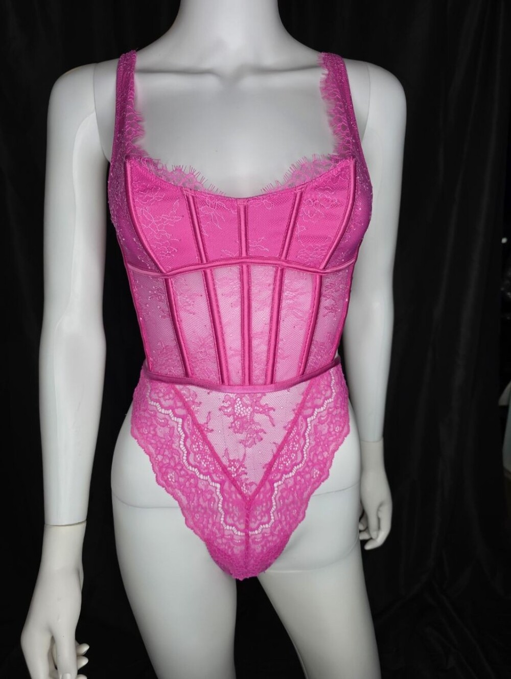 Victoria's Secret Neon Pink Lace Bustier Teddy - Picture 5 of 16